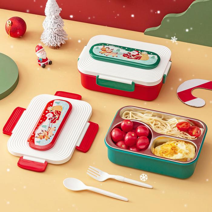 圣誕三格不銹鋼飯盒